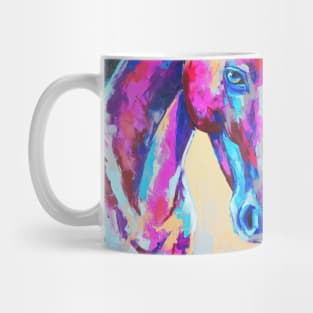 Oil horse portrait painting in multicolored tones. Mug